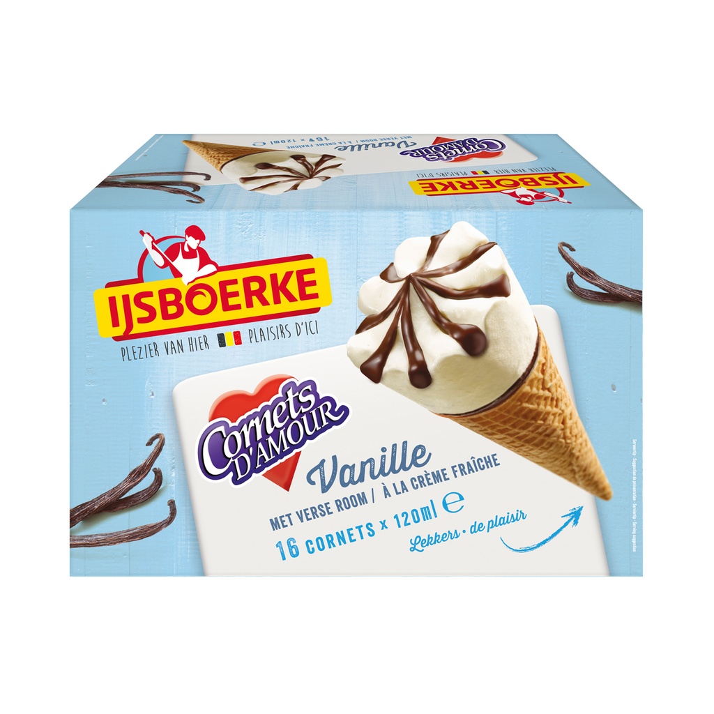 Cornet D'Amour Vanille/Chocolat Ijsboerke 16 x 120 ml