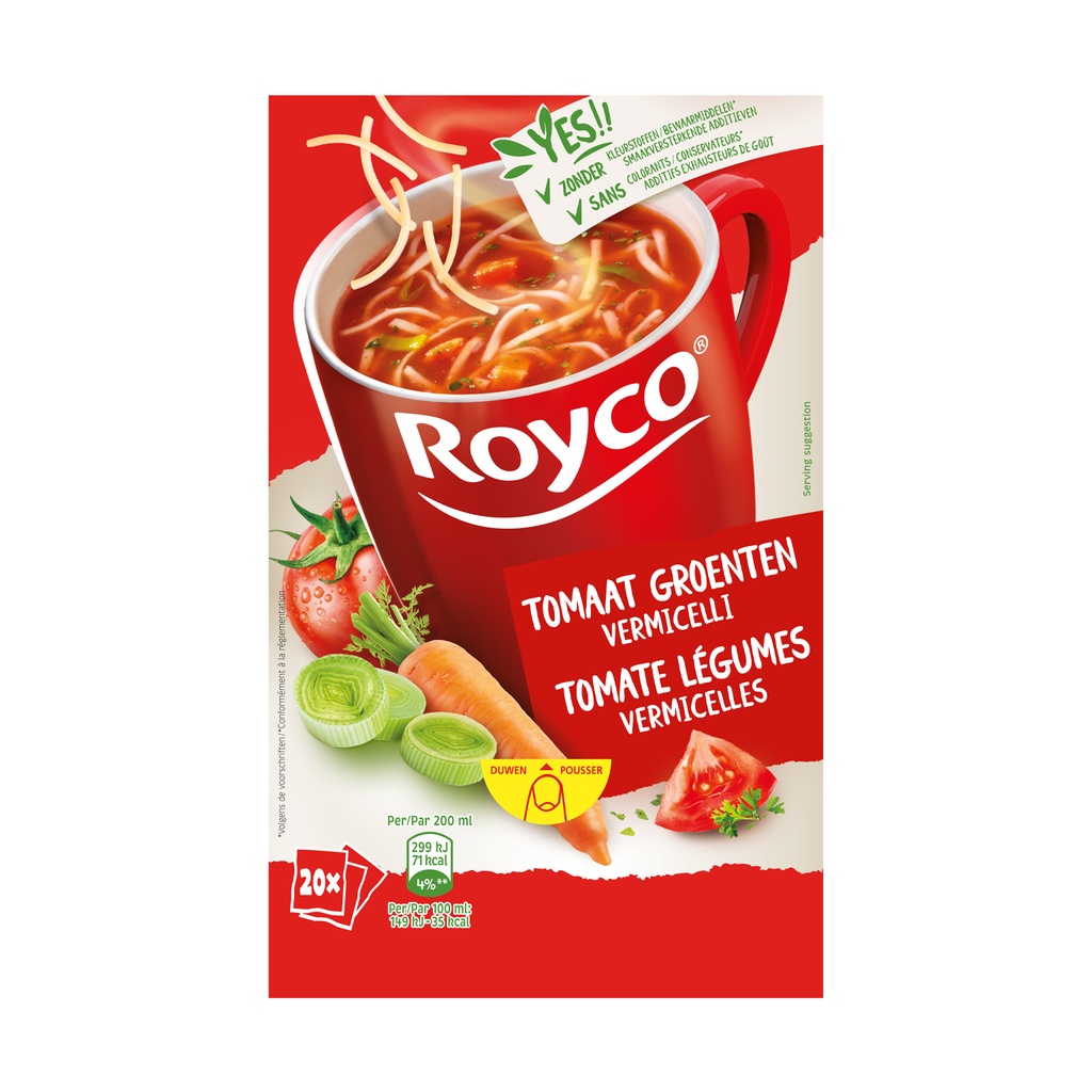 Royco Minute Soupe Tomates-Legumes Soupe + Vermicelli 20 pcs 