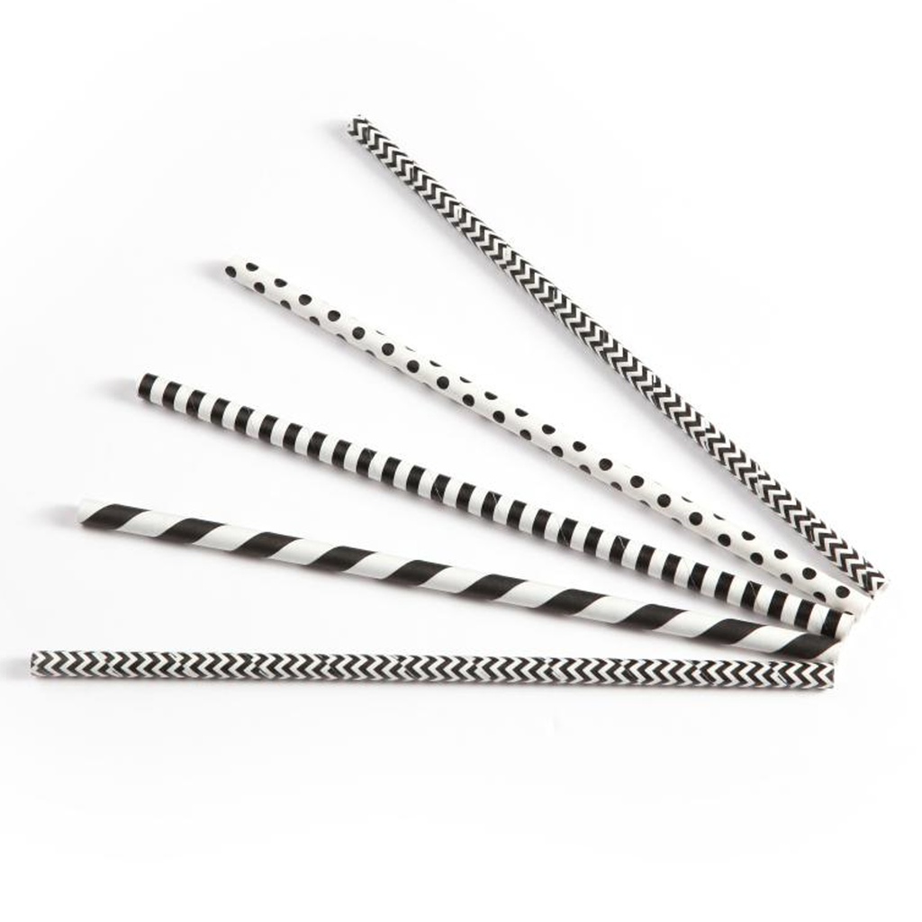 Pailles en papier noir et blanc 6mm / 20 cm 200 pcs