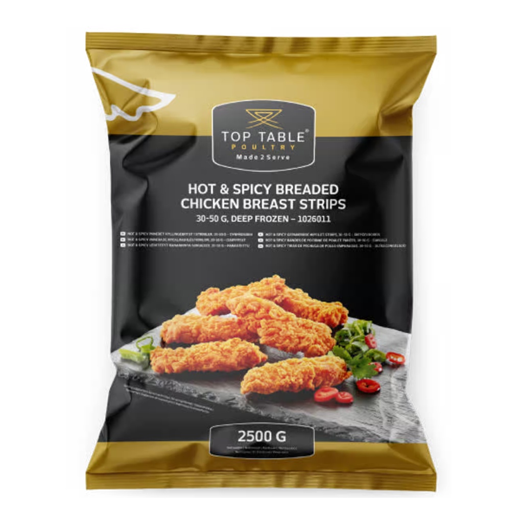 1026011 Aiguillettes de Filet de Poulet Panées Hot & Spicy Top Table 2,5 kg