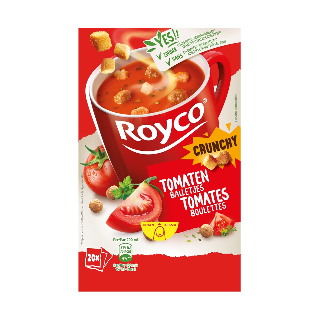 Royco Minute Soupe Tomates Crunchy + Boulettes 20 pcs
