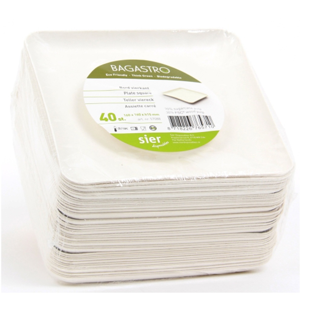 Bagastro assiette carré 160 x 160 x 15 mm - 40 pcs