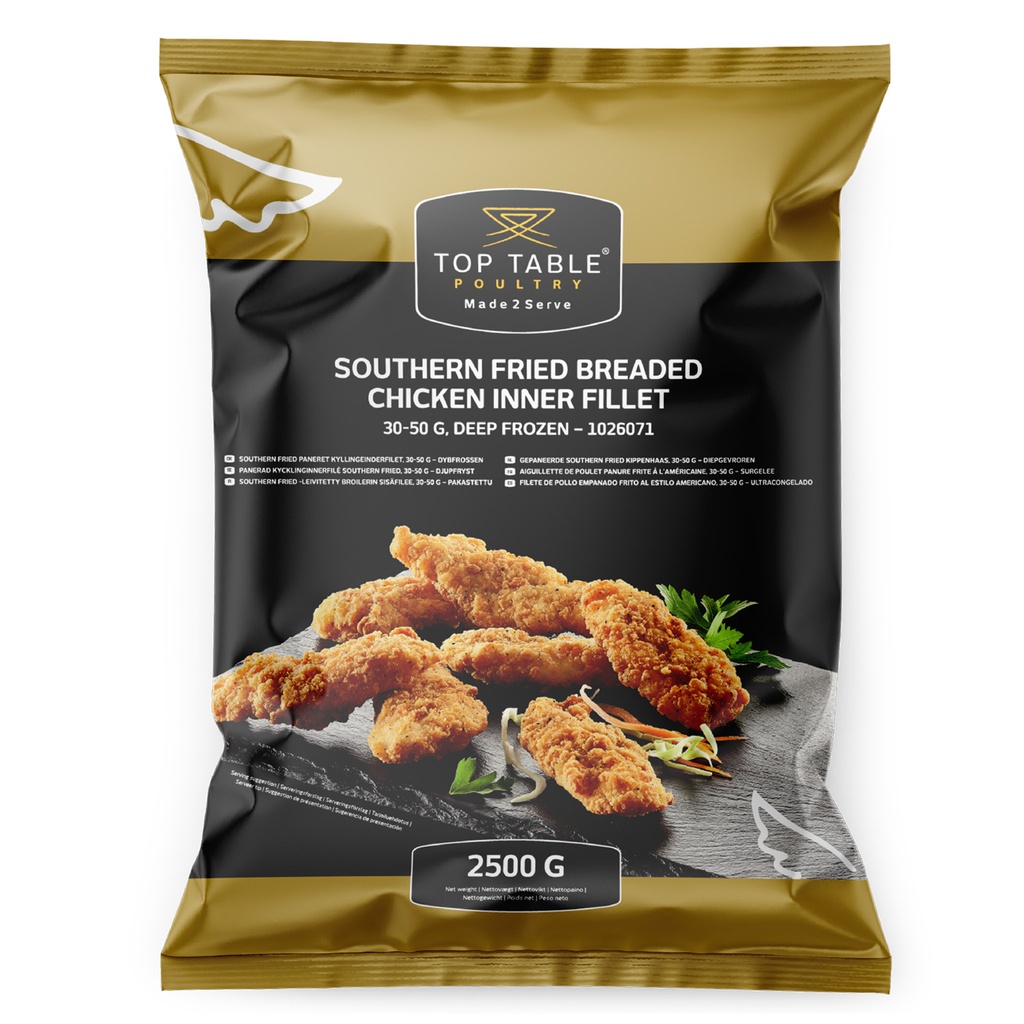 1026071 Goujons de Filet de Poulet Southern Fried 30/50 Top Table 2,5 kg