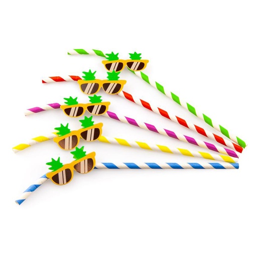 [W2216] Paille Papier  avec lunettes de soleil24 cm Sier 50 pcs