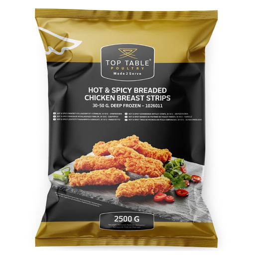 [2559] 1026011 Hot & Spicy Gepaneerde Kipfilet StripsTop Table 2,5 kg