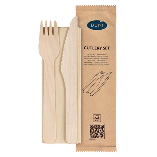 [4188] Couttelierie Diner Bois Fourchette/Couteau/Serviette - Duni - 250 pcs